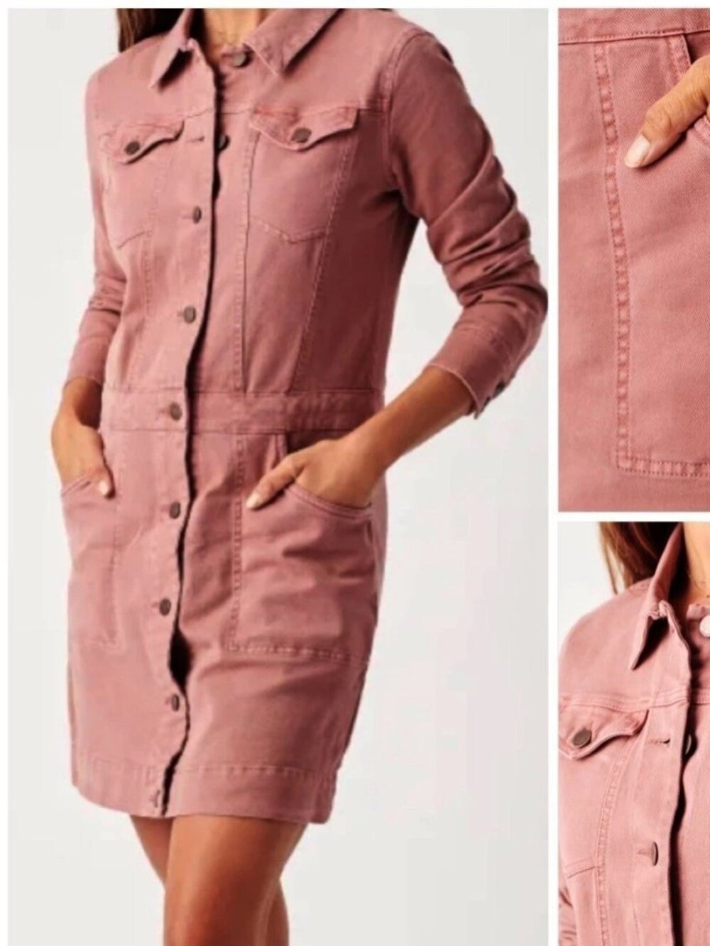 Faherty Jean Jacket Shirt Dress Organic Cotton Brownie Pink Button Casual XS NWT